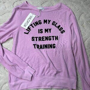 Wildfox Women's Pink “Lifting My Glass Is My‎ Strength" Text Print Beach Jumper